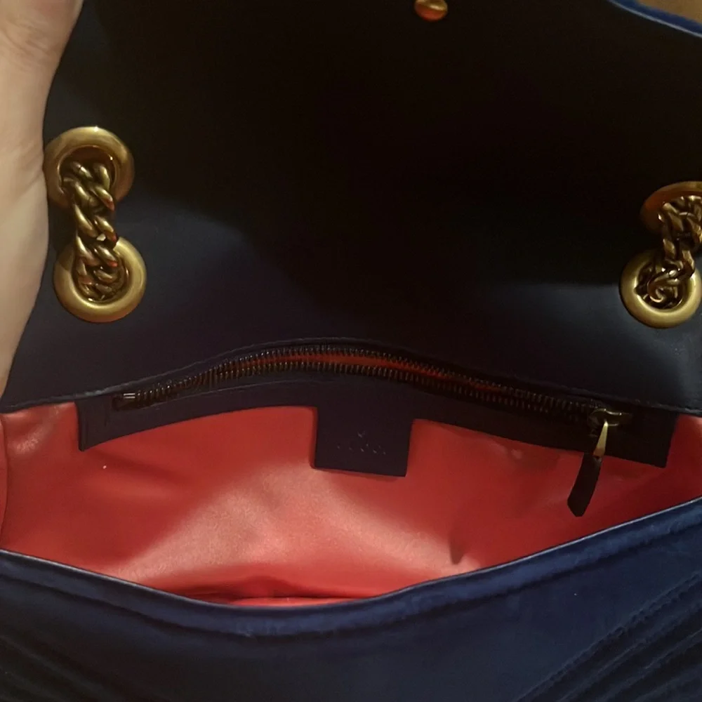 GUCCI | Velvet Matelasse Medium GG Marmont Shoulder Bag Cobalt Blue - Picture 12 of 16